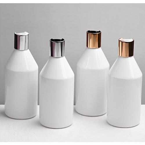 300ML 20 Pcs/Lot White Green Empty Plastic Shampoo Bottle With Gold/Silver Disc Top Cap, PET Essential Oil Bottles