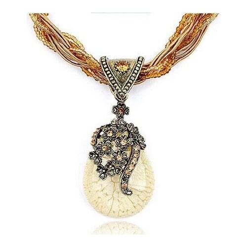 LEMOER Bohemian Jewelry Ethnic Necklace Colorful Beads and Rhinestone Multi Layer Chain Flower Water Drop Pendant Necklace Gift