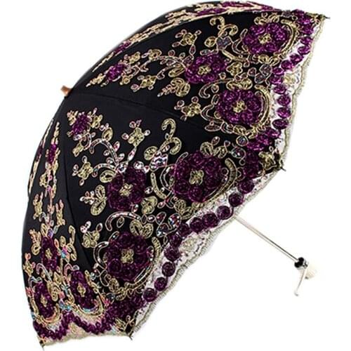 HOT SALE Lace Double-Deck UV Protection Parasol 2 Folding Umbrella For Wedding Party Lace Bridal Umbrella