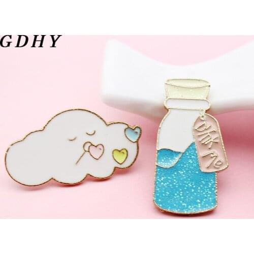 GDHY Cloud Wishing bottle Enamel Pin Drink me Cartoon Brooches Lapel Badge Jewelry Gift for Friends