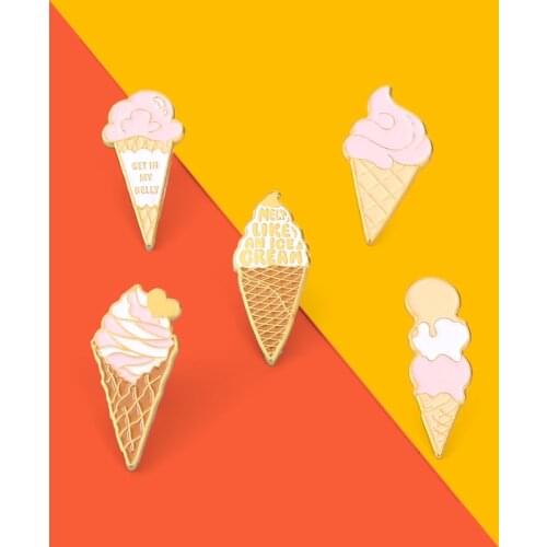 Ice Cream Cone Enamel Pin Childhood Gift Brooches Food Badges Hat Bag Backpack Decorations Accessories Women Girl Children Gifts