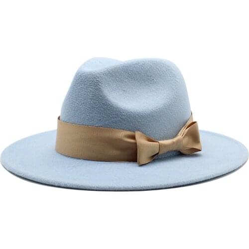 Fedora hat new felt hat jazz hat fashion European and American hats church men and women big eaves шапка женская