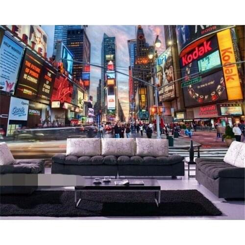 Beibehang Customized high-end mural photo fashion American Times Square city night view restaurant cafe background wall