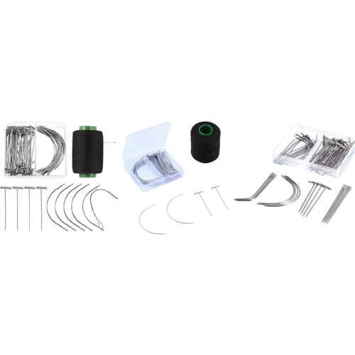 Wig C Curved Needles, T Pins, J Type Needle with 300 meters Yard Thread for Wig Making, Blocking Knitting, Modelling and Crafts