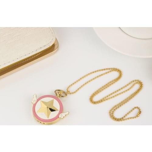 Anime Cardcaptor Sakura Clow Quartz Pocket Watch Cosplay Props KINOMOTO SAKURA Watches Kid Gift for Clock Halloween Gifts