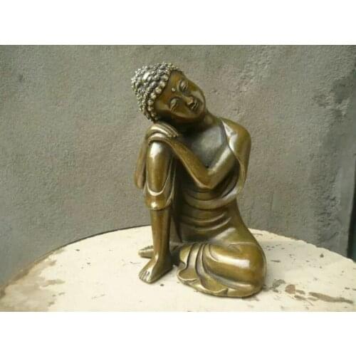 Chinese Fengshui Handmade Old Brass Copper Statue Sleeping Sakyamuni Buddha