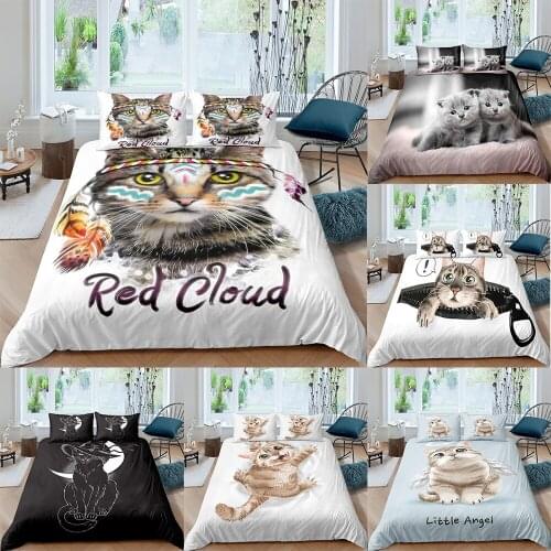 Cute Cat Kitty Kitten Bedding Set 3D Printed Duvet Cover Bedclothes 2/3pcs Home Textile Luxury High Quality Bedspread Queen King