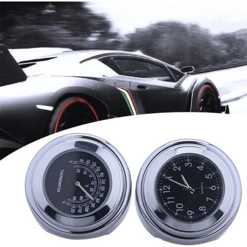 1 Set Motorcycle Handlebar Mount Quartz Clock Thermometer Universal Waterproof Chrome Temp Gauga Motor Accessories