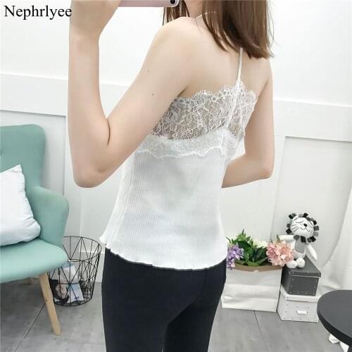 Summer Lace Solid Tank Tops Women Sexy Pure Cotton Spaghetti Strap Camis Ladies Backless U Neck Tops Women Tops S00188
