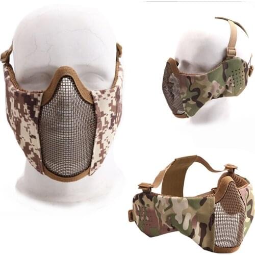 Airsoft Face Mask Steel Mesh Half Face Ear Mouth Protective Breathable Mask Tactical Paintball Softair Shooting Hunt Equipment