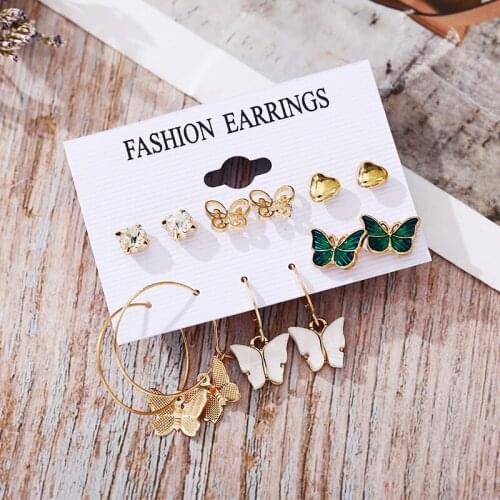 Fashion 6-piece Set Cute Butterfly Earrings for Women 2021 Trend New Korean EarClip Ear Rings Girls Ladies Jewelry Accessories