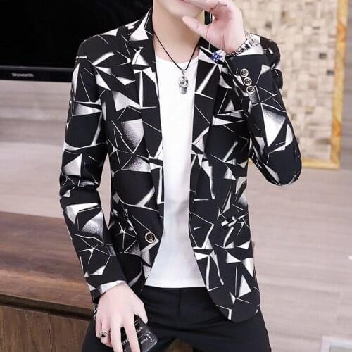 2022 Mens Triangle Printed Handsome Slim blazer Youth Autumn Leisure blazers