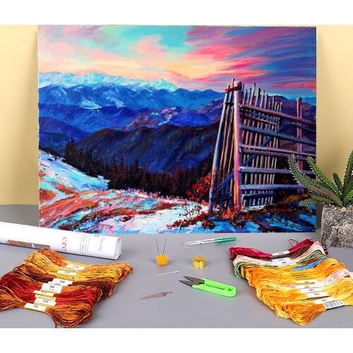 Landscape Daybreak Printed 11CT Cross Stitch Kit Embroidery DMC Threads Handiwork Needlework Knitting Craft Gift Wholesale