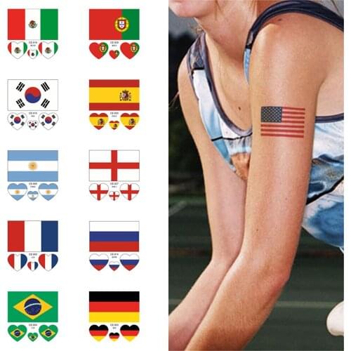 QiYuFang 10PCS Russia 32 Teams Tattoo Stickers Football Stickers Waterproof Flag Tattoo Stickers on Face Brazil