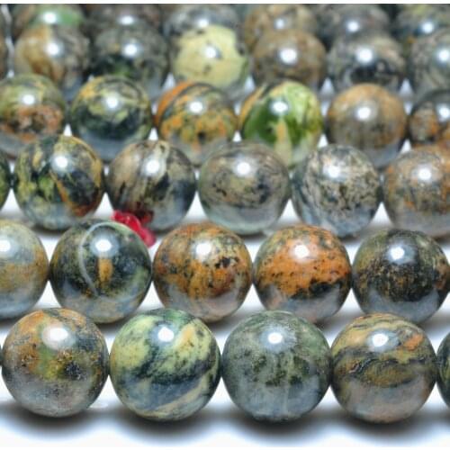 Natural Orange Green Dendritic Jade Smooth Round Loose Beads Wholesale Gemstone Semi Precious Stone Bracelet Jewelry Making
