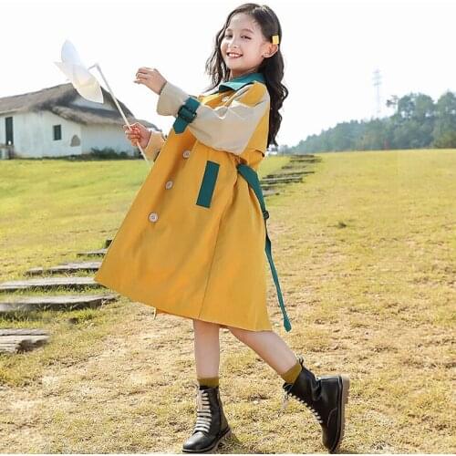 Autumn Fashion Girls Coats Loose Preppy Style Baby Girls Clothes Outfits Casual Girls Windbreaker Vestidos for 6 8 10 12 14Years