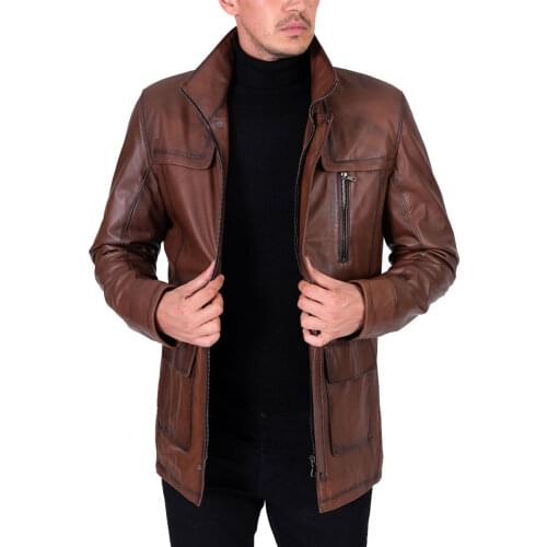New season mens long genuine winter leather coat genuine lambskin turkish made quality