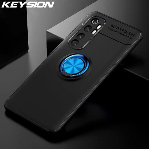 KEYSION Shockproof Case For Xiaomi Mi Note 10 Lite Soft Matte Silicone Metal Ring Back Phone Cover for Xiaomi Mi Note 10 10 Pro