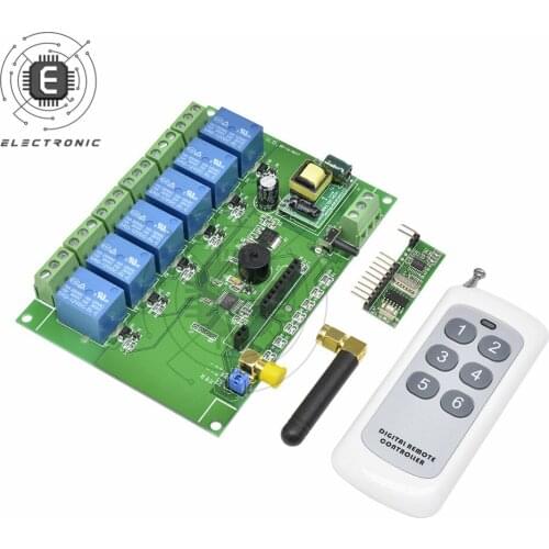 With Remote Control Switch 6 Channel 110-240V 6CH Way Relay Module RF Relay Board 433MHZ Remote Module