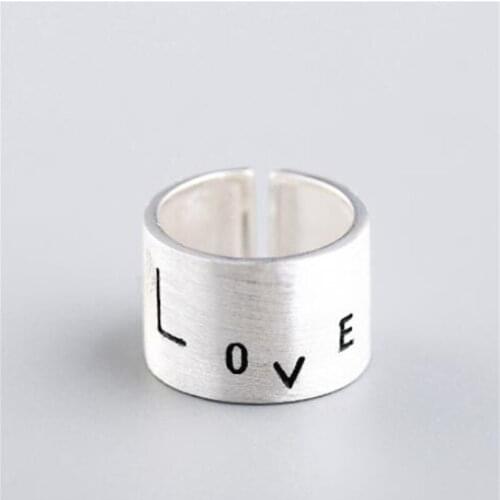 925 Sterling Silver Simple Letter Adjustable Finger Ring For Women Party Jewelry JZ396