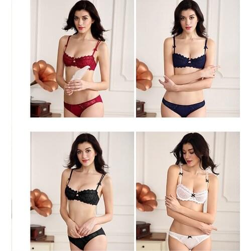 Mesh Bra Sets BH Women sexy lace bralette thin Transparent Unlined Plunge plus size underwear panties A B C D 70 75 80 85 90 95