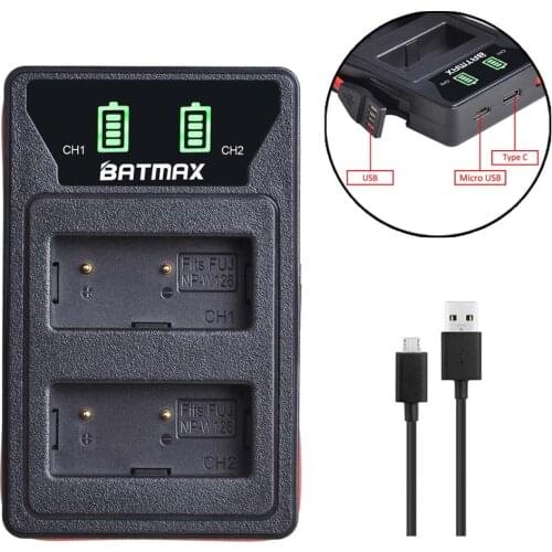 Batmax NP-W126 NP-W126S LED Dual USB Charger&Type C Port for Fujifilm HS30EXR HS33EXR X-Pro1 X-E1 X-E2 X-A1 X-A2 X-T20