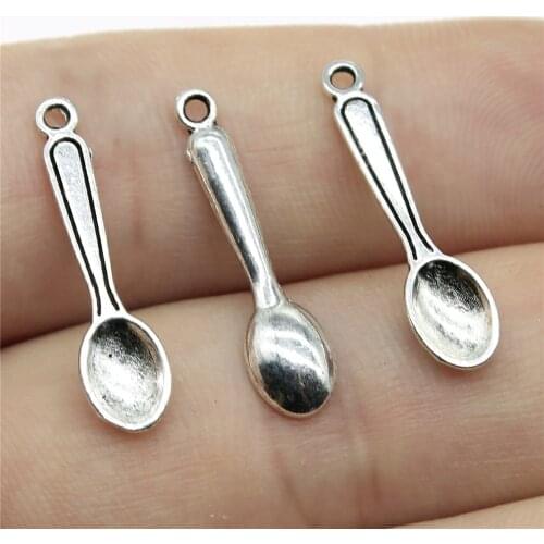 WYSIWYG 30pcs 24x6mm Charms Kitchen Cooking Spoon Tibetan Silver Color Pendants Antique Jewelry Making DIY Handmade Craft