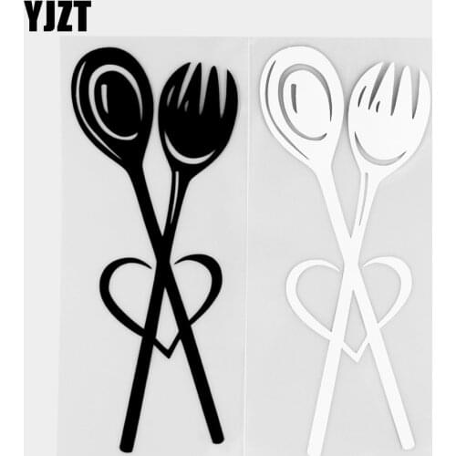 YJZT 6.6×16CM Cartoon Love Tableware Creative Vinyl Decals Fashion Car Stickers Black / Silver 20D-0331