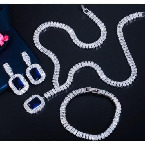 Zlxgirl jewelry 4pcs Cubic Zirconia Ladies Evening Party Wedding necklace bracelet earring Sets for Brides Costume Accessories