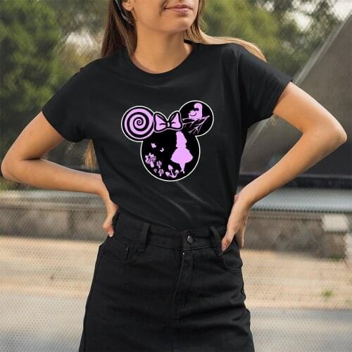 Alice Kingsleigh Women Summer T Shirts Disney Printing Kawaii T-Shirt Cartoon Black White Top Loose And Comfortable Dropship