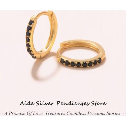 AIDE Black Crystals Enamel Earrings For Women 925 Sterling Silver Heart Pendant Hoops Earrings Wedding Jewelry Bijoux Femme