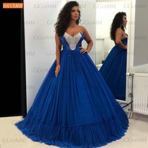 Formal Royal Blue Evening Gowns 2020 Robe De Soiree Lace Up Crystal Ball Gown Women Dresses Party Long Custom Made Abiti Da Sera