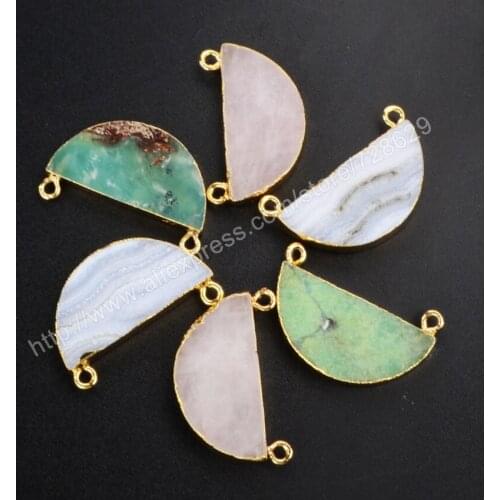Gold Color Half Moon Natural Multi-Kind Stones Connector Double Bails G1025