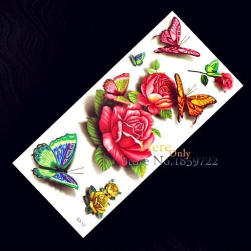 1PC Fashion 3D Chinese Peony Rose Waterproof Temporary Tattoo Sticker H3D-12 Makeup Colorful Butterfly Paste Women tatouage taty