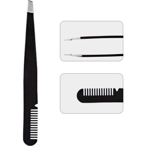 1PC Black Color Hot Sale Stainless Eyebrow Tweezers Brush Comb Eyelashes Extension Double Eyelids Clip Beauty Assistant Tool