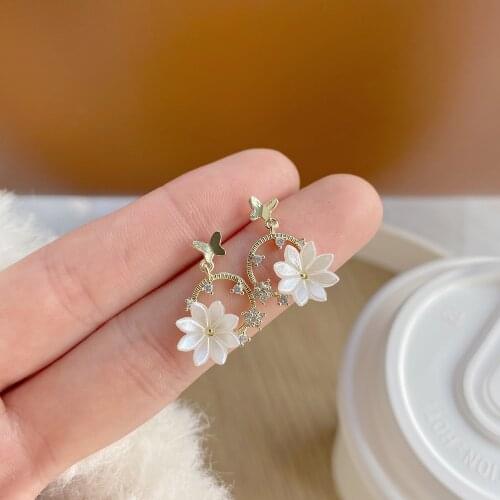 14k Real Gold Plated Jewelry Small Butterfly Micro-inlaid Zircon Star Flower Earrings for Woman Elegant Daily Simple Earring