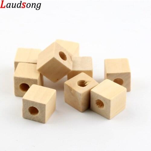 20Pcs Natural Color Wooden Beads 15mm Square Big Hole Wood Loose Beads For Jewelry Making Kids Pacifier Clip DIY Accessories
