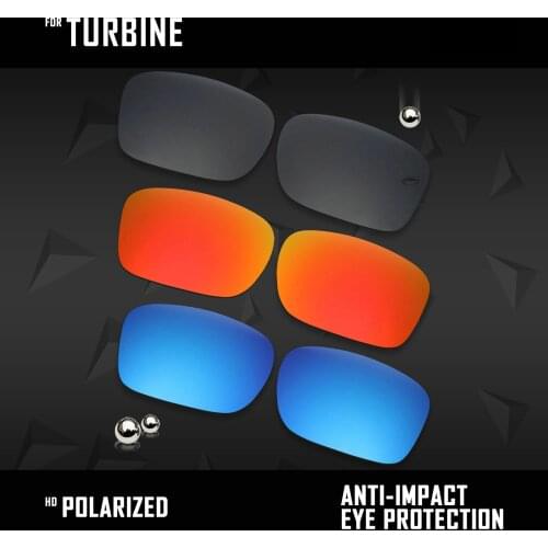 OOWLIT 3 Pairs Polarized Sunglasses Replacement Lenses for Oakley Turbine OO9263-Black & Fire Red & Ice Blue