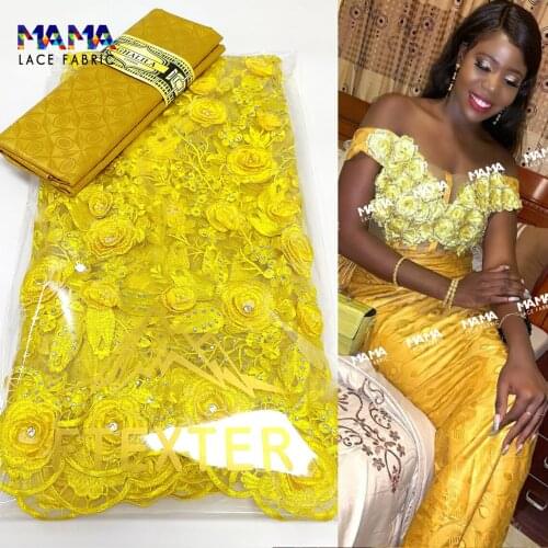 3D Flower !!! 2.5+2.5 2021 High Quality African Lace Embroidered Net Lace With Bazin Riche DIY Sewing Material