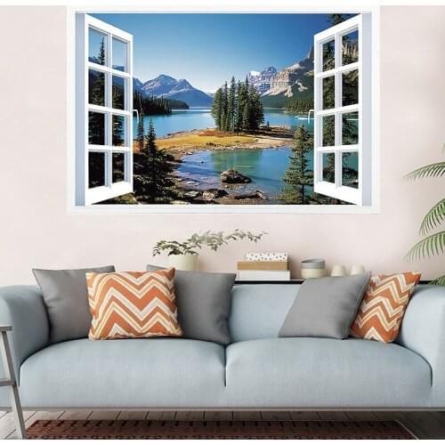 3D Effect Window View Natural Scenery Mural Stickers Home Decoration Landscape Wallpaper Outside The Fake Window