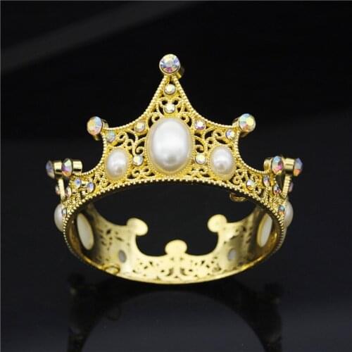 Cute Pearls Little Crown for Kids Prom Cake Birthday Small Diadem Children Headdress Hair Jewelry Fashion Tiaras Ornaments