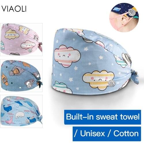Viaoli Multi color Sweat towel Elastic adjustable Scrub hat beauty shop pet shop work cap spa uniform hat beauty salon Scrub Cap