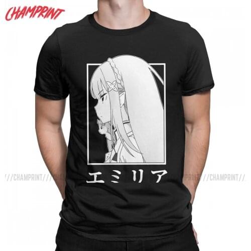 Mens Emilia ReZero T Shirt Re Zero Anime 100% Cotton Clothes Unique Short Sleeve Round Collar Tee Shirt Plus Size T-Shirts