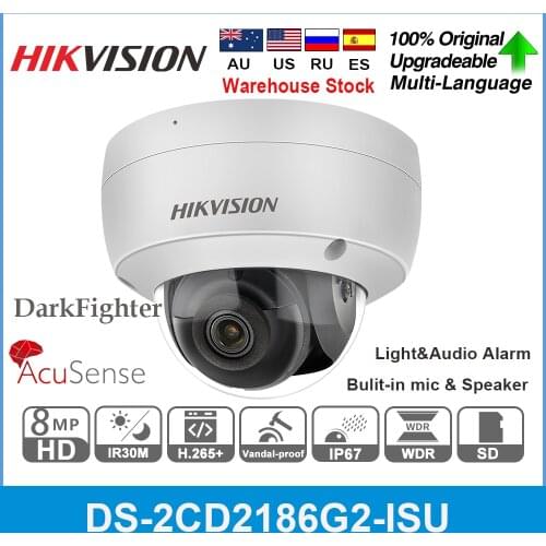 Hikvision Acusense DS-2CD2186G2-ISU POE IP Dome Camera 2K 4MP SD Card Slot H.265+ Audio/Alarm I/O Event Face Detect Built-In Mic