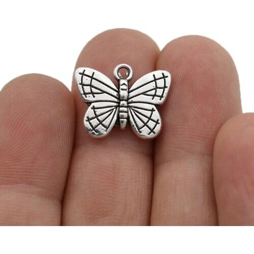 JAKONGO Antique Silver Plated Butterfly Charm Pendants for Jewelry Making Bracelet DIY Accessories 14x18mm 10pcs