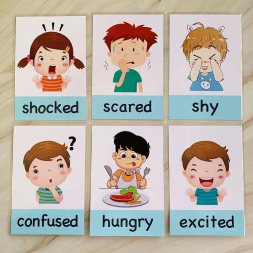 14pcs Cartoon Emotion Flash Card Montessori Kids English Learning Cards for Children Baby Early Educational Memory Trainning Toy