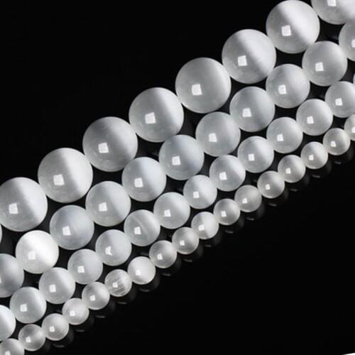 4-12mm Round White Cat Eye Beads Glass Beads For Jewelry Making Beads Bracelets For Women 15'' DIY Beads Necklace For Girl