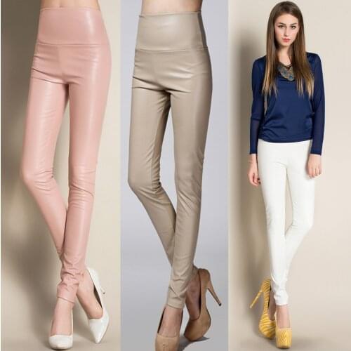 On Sale Autumn Winter Women Ladies Warm Legging Leather Pants Female High Waist Stretchable Pencil Skinny y2k Trousers