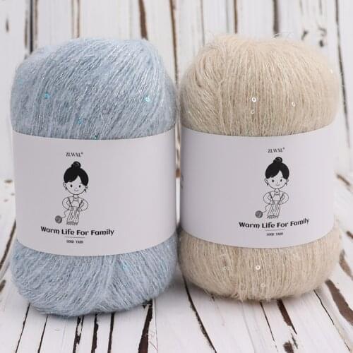 Drop Shipping 50g/Ball Sequins Bright Silk Angola Amorous Feelings Thin Mohair Wool Yarn Plush Fine Wool Crochet Hand Knitting