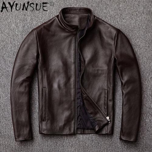 AYUNSUE Men Jacket Cow Genuine Leather Jacket Mens Clothing 2020 Autumn Coat Male Bomber Mens Jackets Chaqueta Hombre LXR394